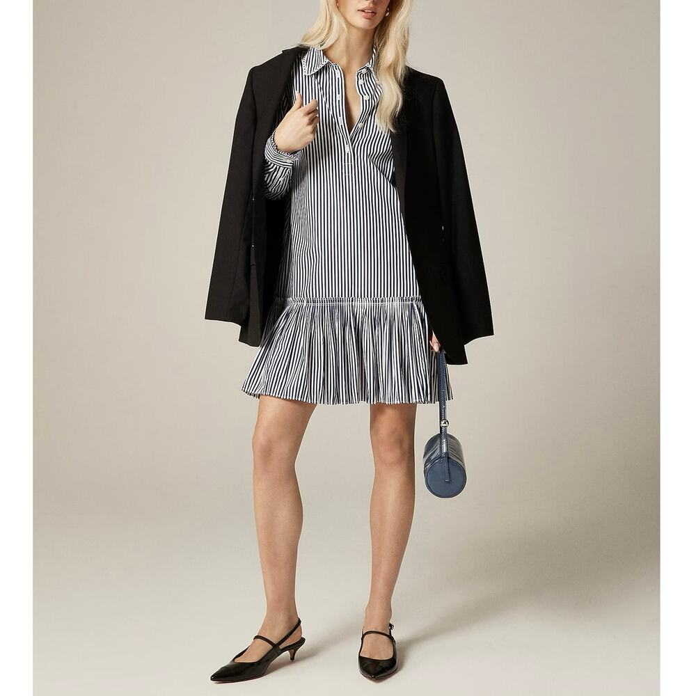 NWT J.Crew Amelia Long-Sleeve Shirt-Dress In Striped Cotton Poplin Navy Small